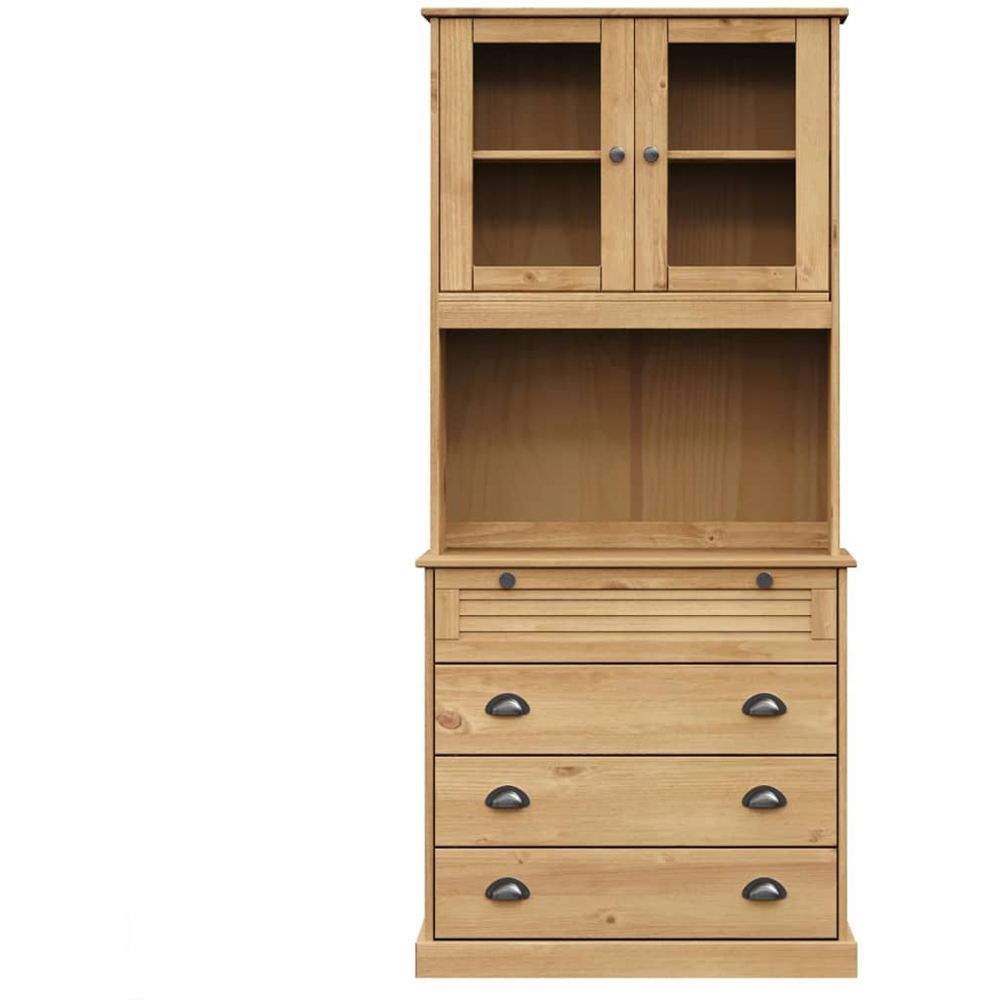 vidaXL Vigo 2 Glass Door 4 Drawer Single Shelf Solid Pine Wood Highboard Image 5