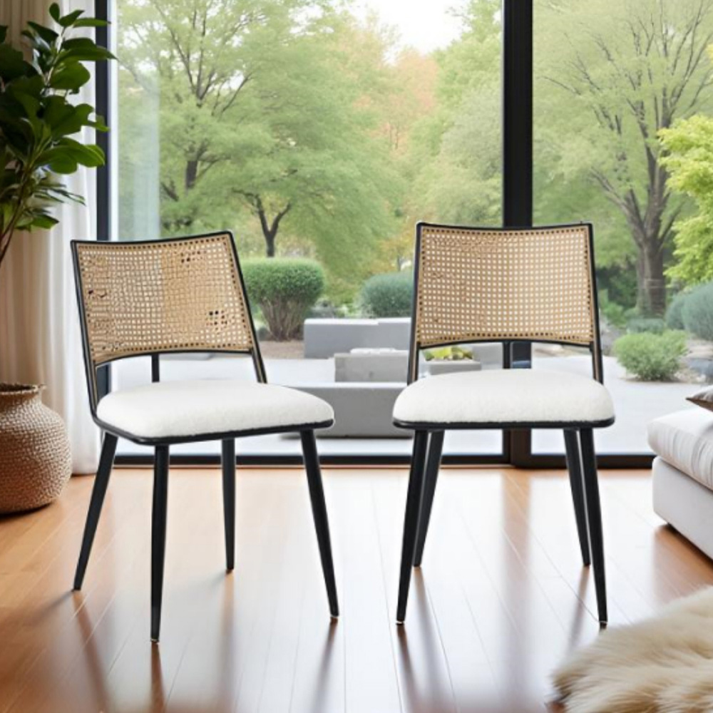 Furniture One Set of 2 White Rattan Mid-Century Dining Chair Image 6
