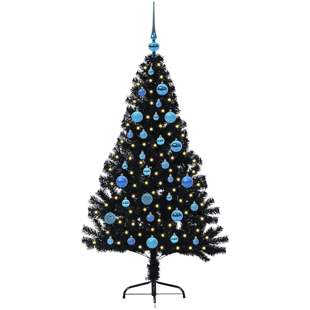 vidaXL Pre-Lit Blue Baubles Black Artificial Christmas Tree 5ft Image 1