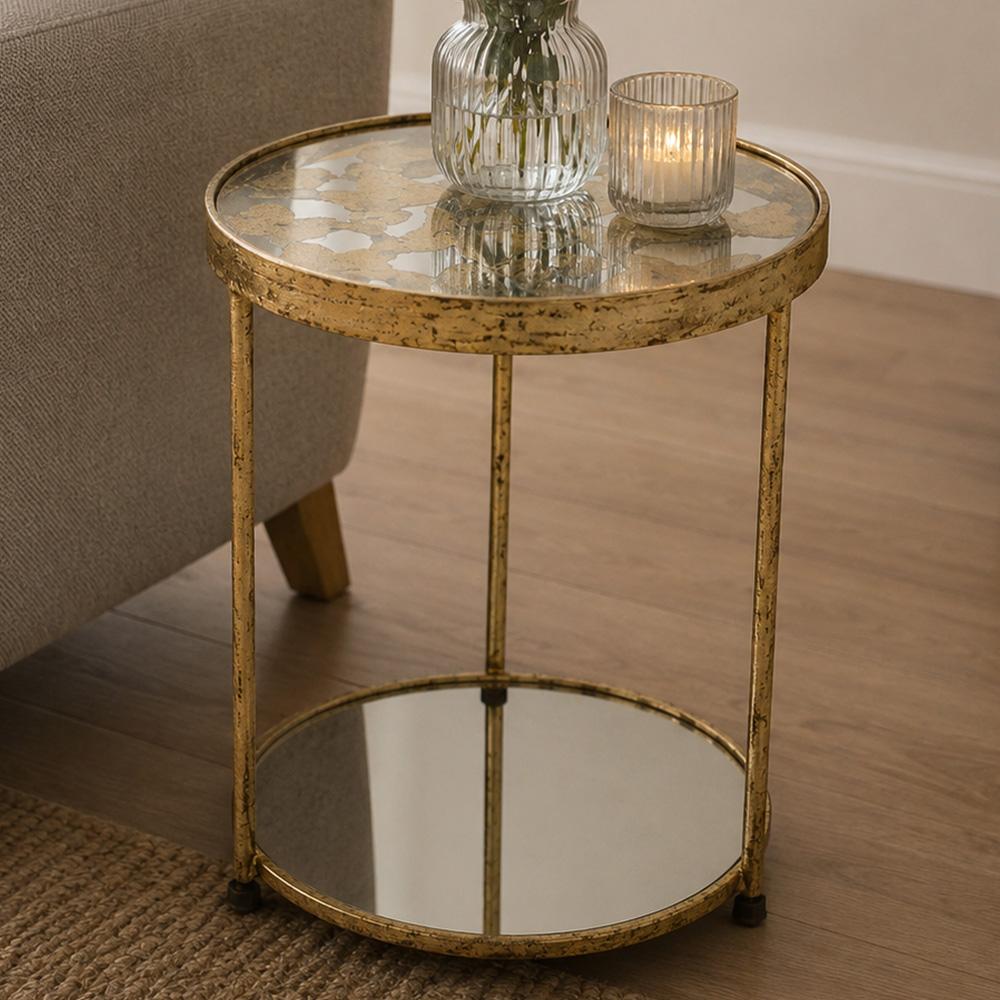 Premier Housewares Gold Butterfly Side Table with Foil Coated Top and Mirrored Bottom Image 1