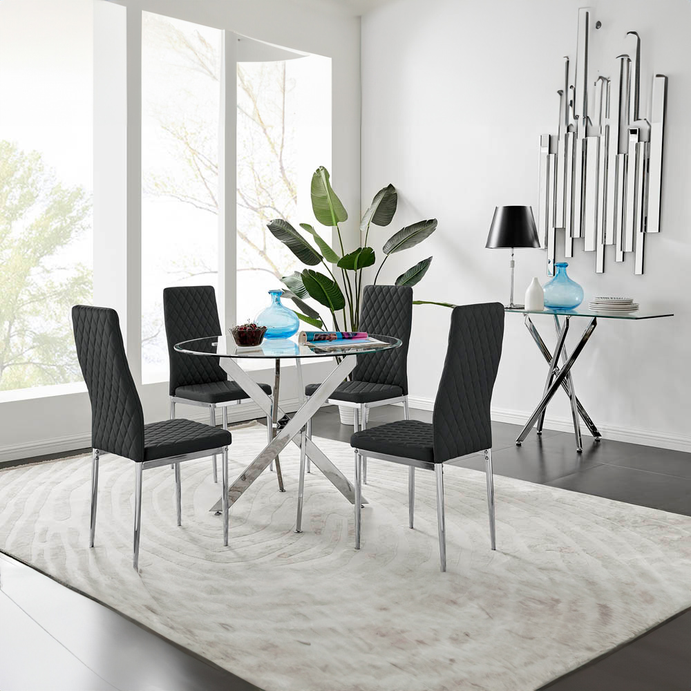 Furniturebox Arona Valera 4 Seater Round Dining Set Black and Chrome Image 9