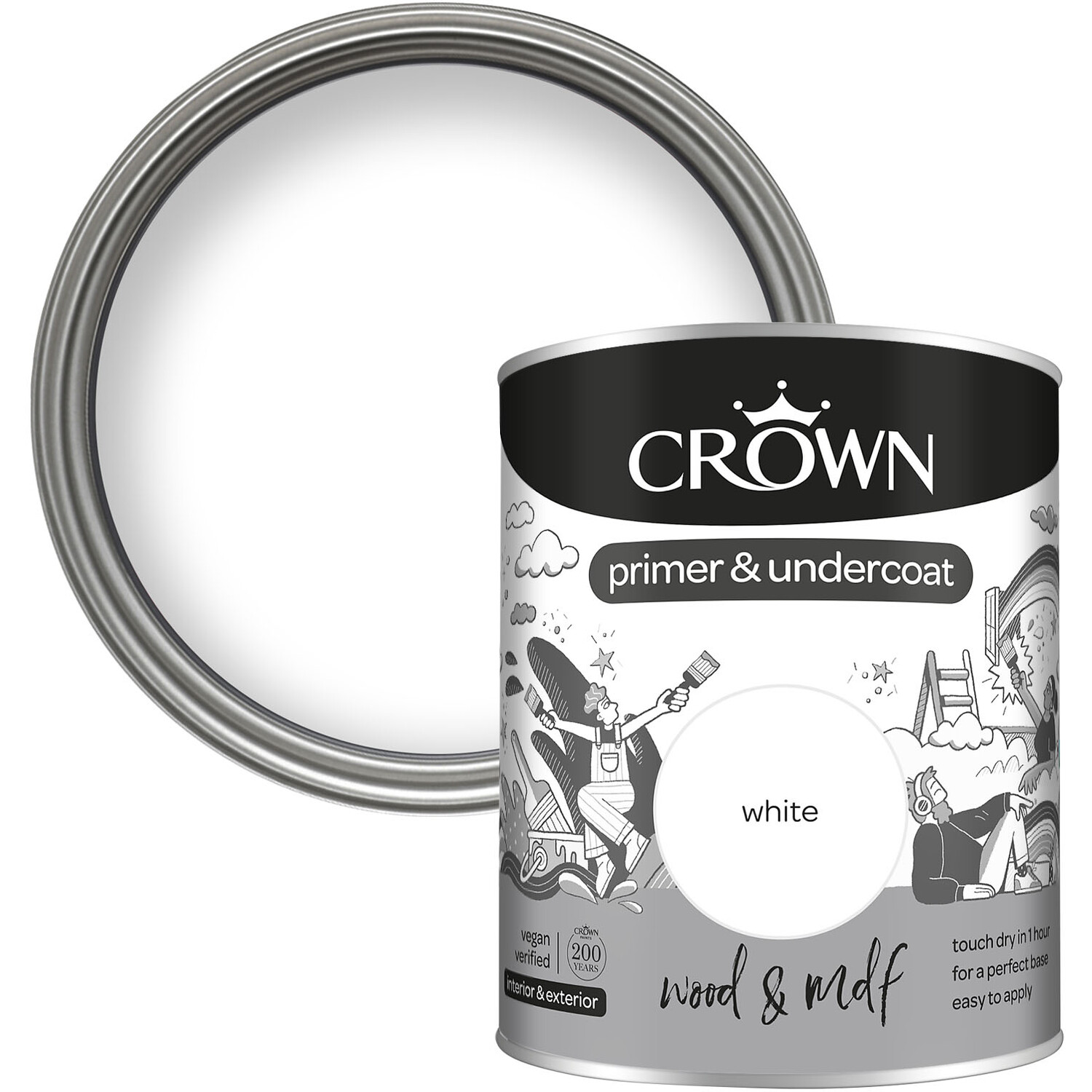 Crown Wood and MDF White Primer and Undercoat 750ml Image 1