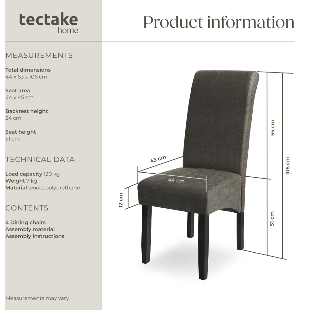 tectake Set of 4 Grey Marble Leather High Backrest Dining Chair Image 9