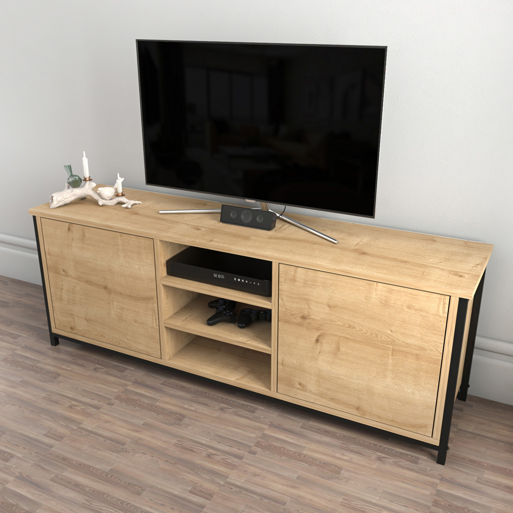 Decorotika Otis 2 Door 3 Shelf Black and Oak TV Stand for 63 inch TV Image 5