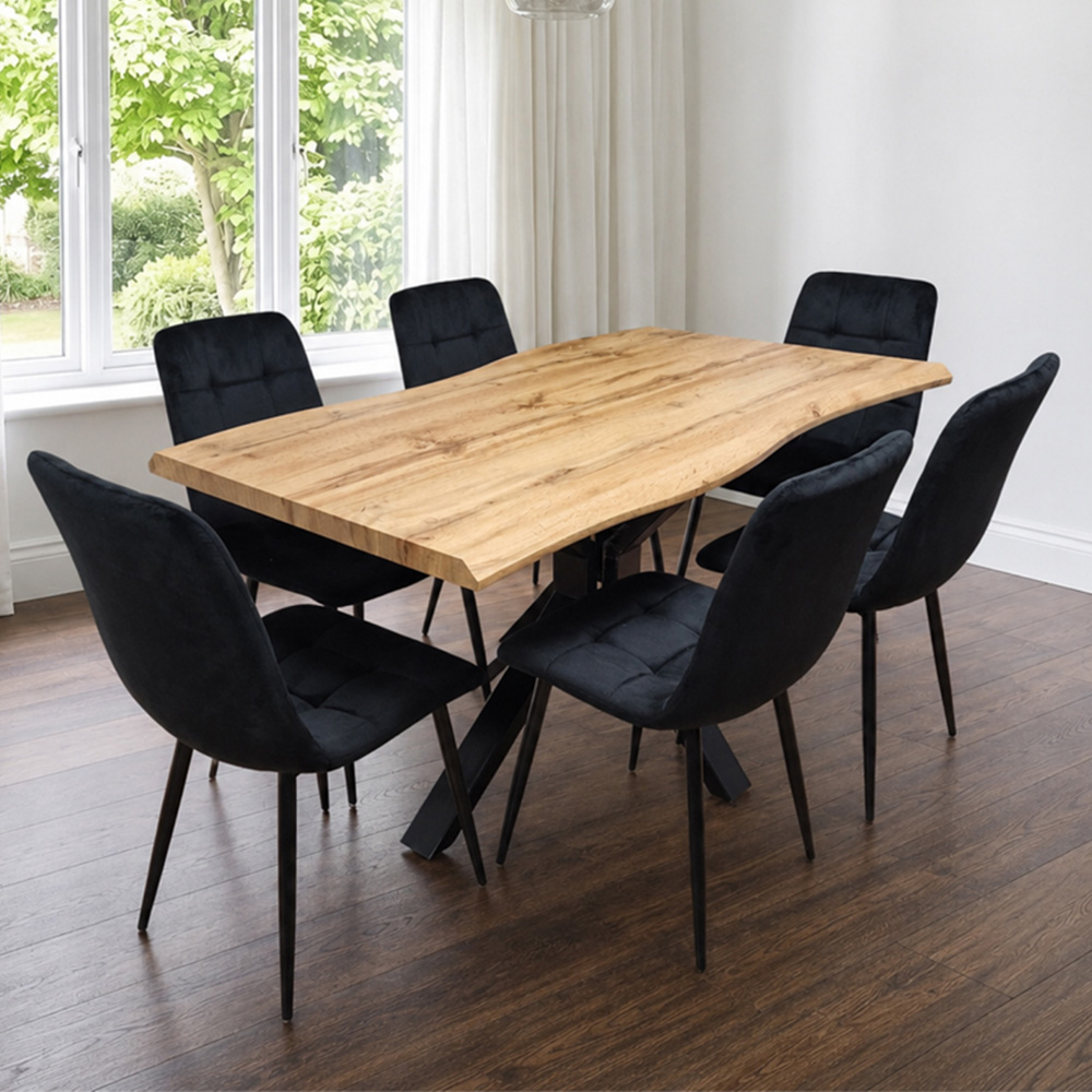 Kosy Koala 6 Seater Tufted Velvet Wooden Dining Set Black and Brown Image 1