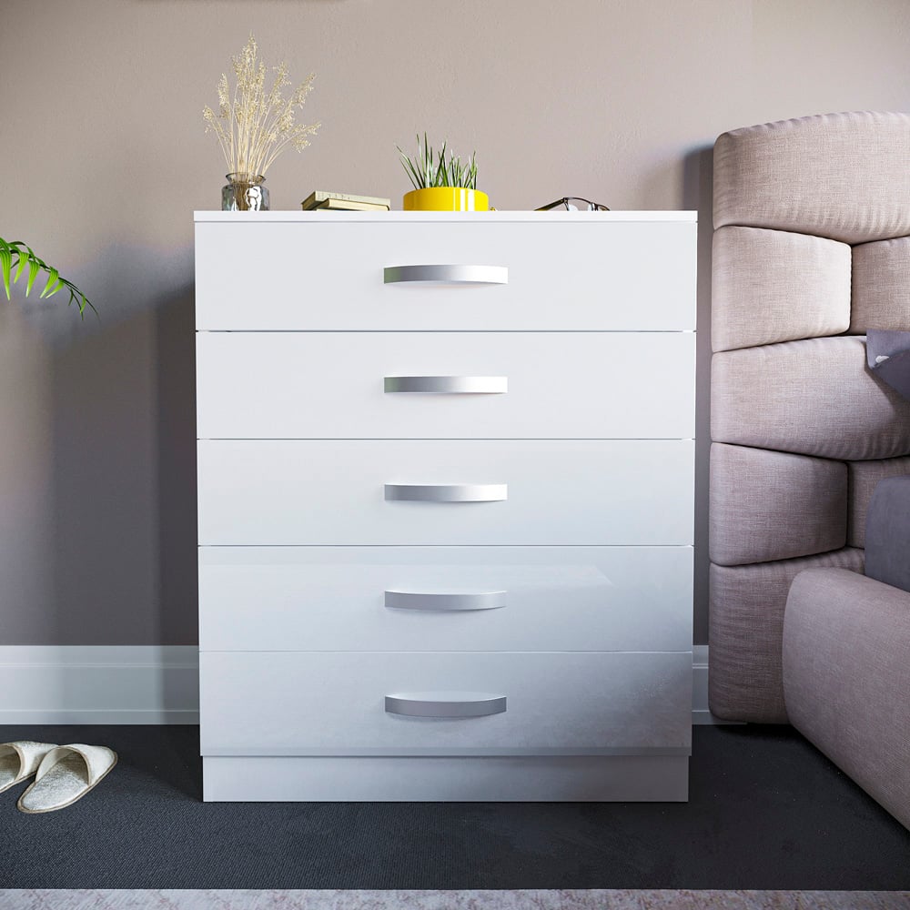 Vida Designs Hulio 5 Drawer White Chest of Drawers Image 8