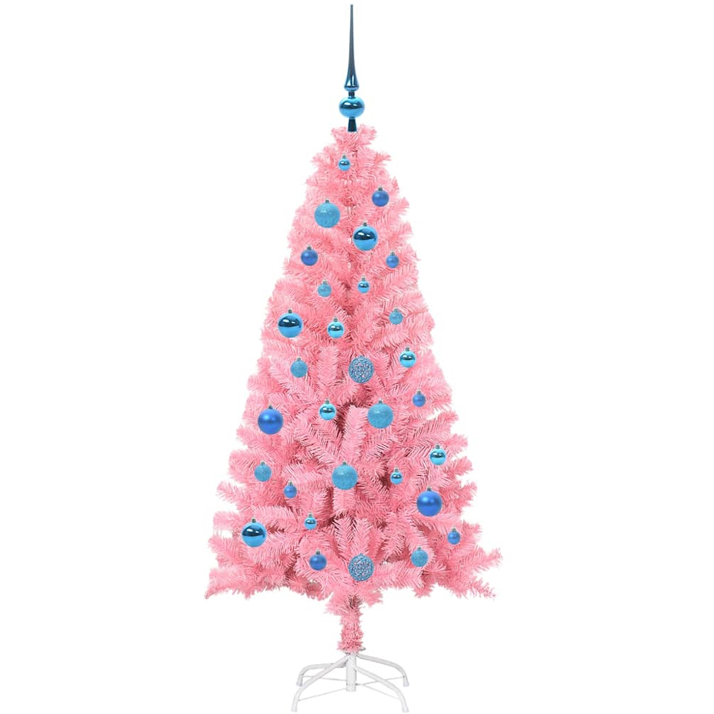 vidaXL Pre-Lit Blue Baubles Pink Artificial Christmas Tree 5ft Image 4