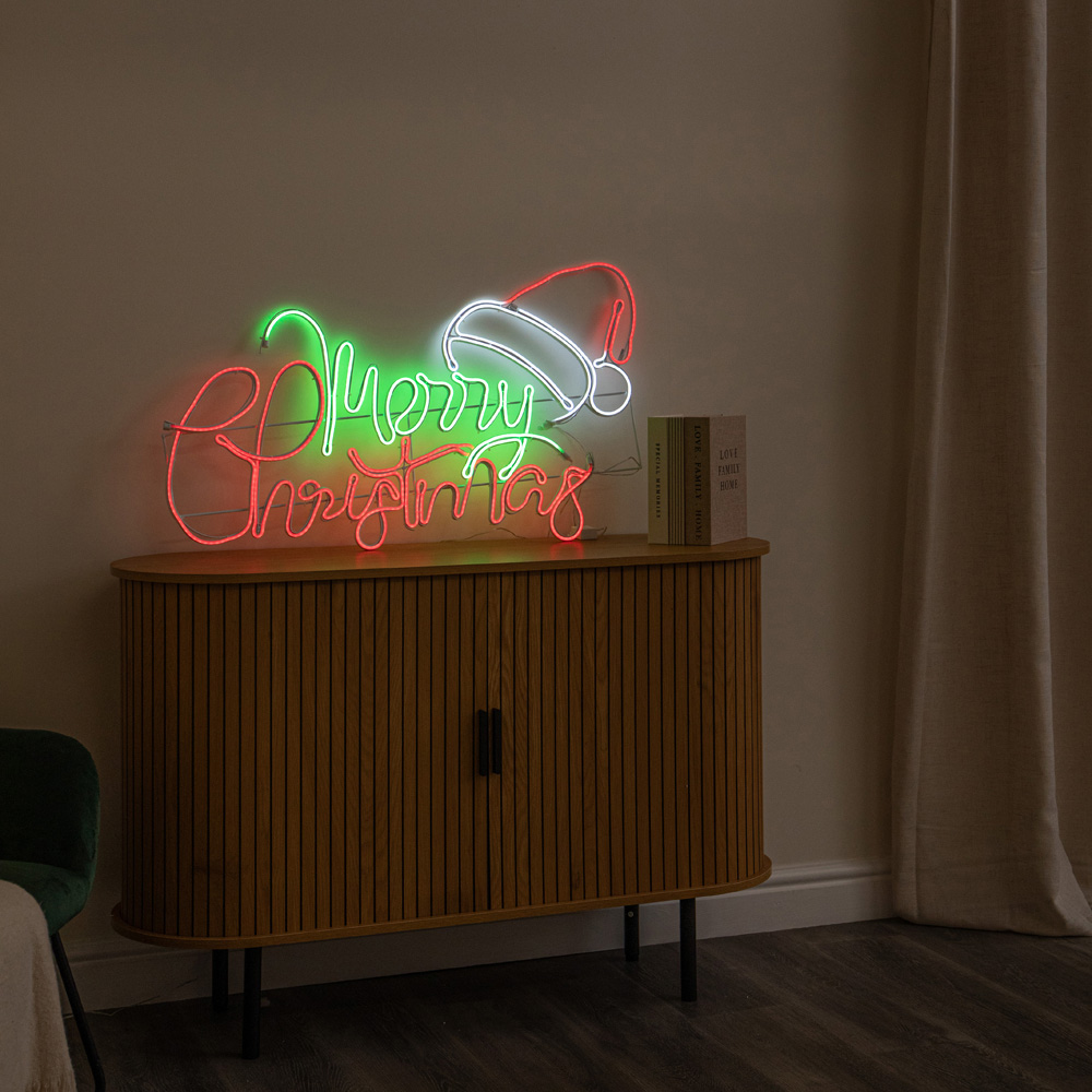 Samuel Alexander Multicolour LED Light-Up Neon Merry Christmas with Flashing Santa Hat Sign 94cm Image 3