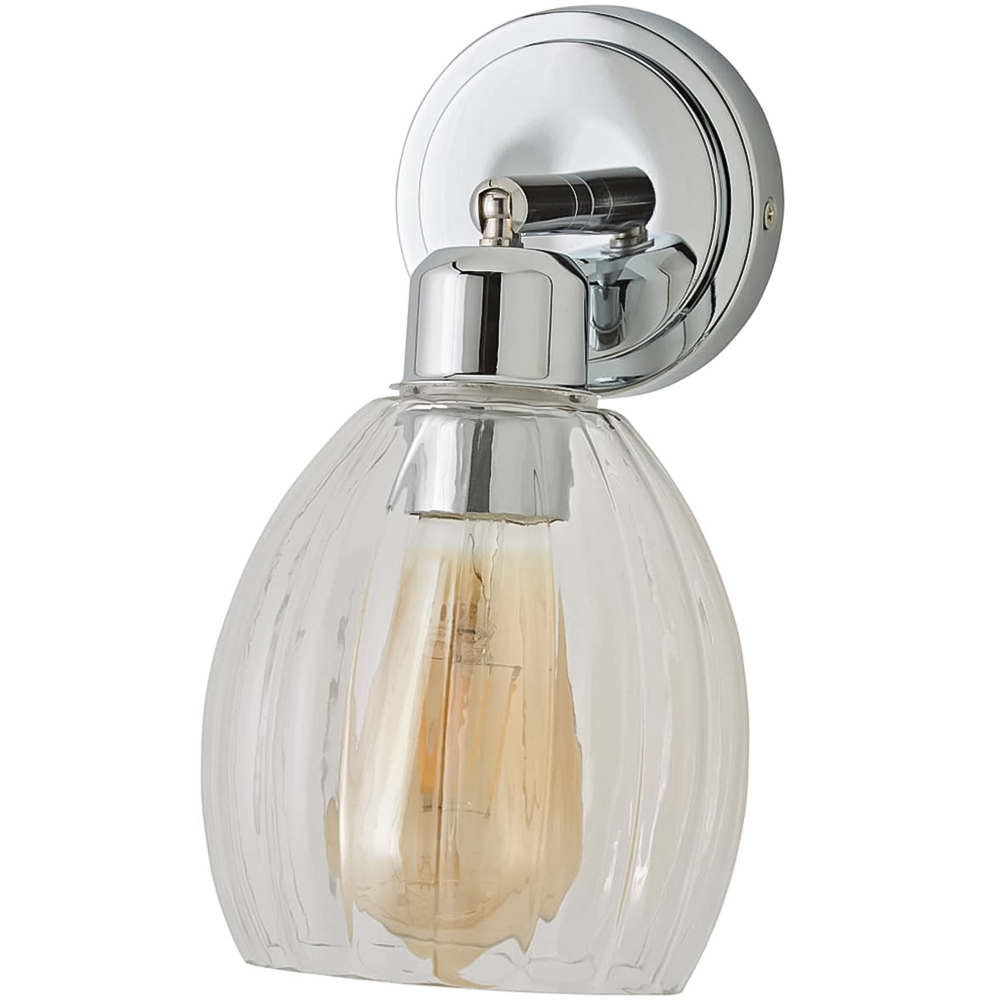 ValueLights Cheltenham Ribbed Shade Chrome Adjustable Wall Spotlight with Bulb Image 1