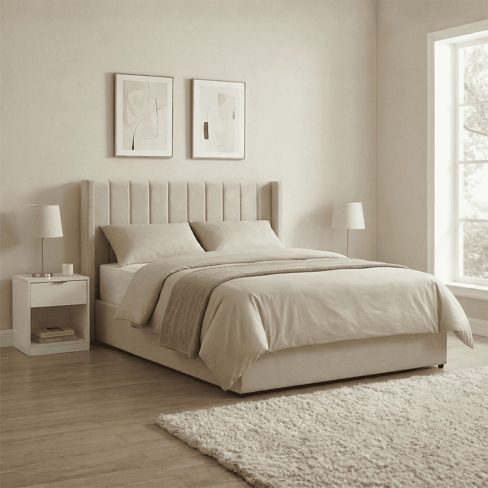 Home Source Alix Double Putty Velvet Lift-Up Ottoman Bed with Fluted Headboard Image 7