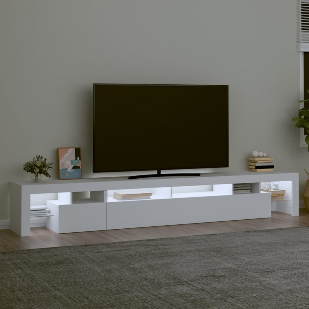 vidaXL 3 Door 6 Shelf White TV Cabinet with LED Lights Image 1