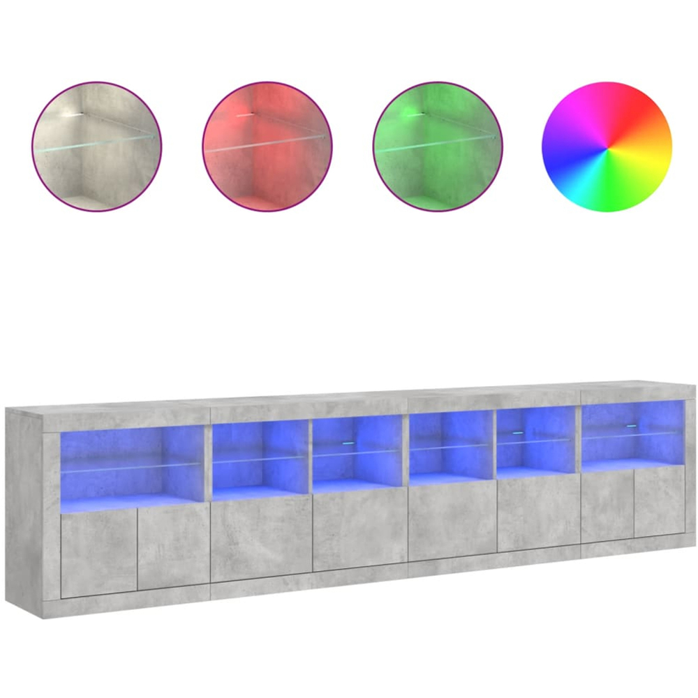 vidaXL 8 Door 12 Shelf Concrete Grey LED Sideboard Image 8