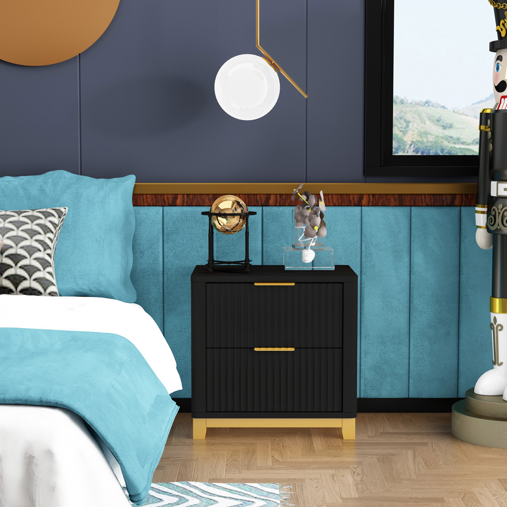 Molino 2 Drawer Black Bedside Table Image 8