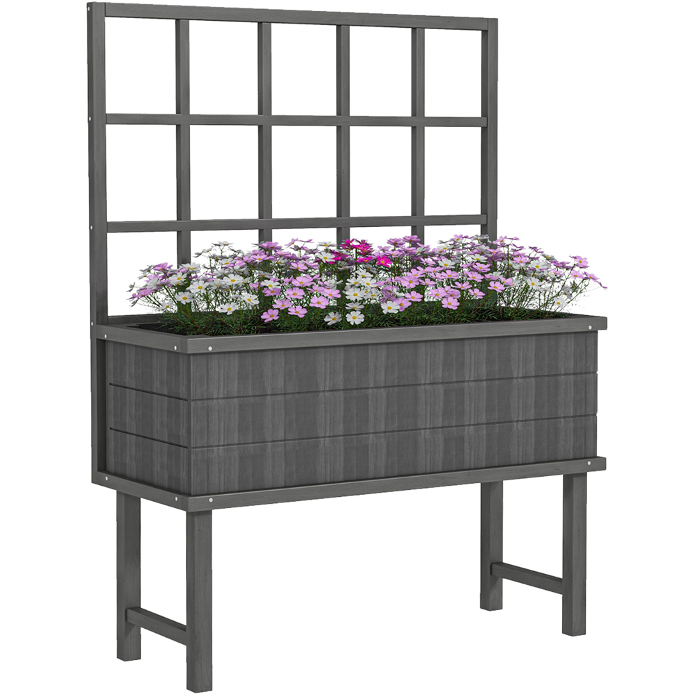 Outsunny Grey Wooden Raised Planter with Trellis Image 1