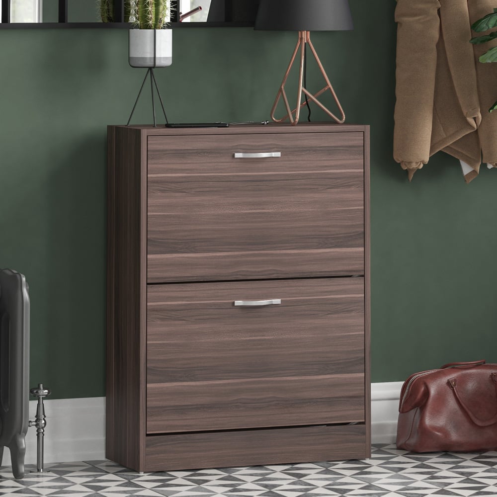 Vida Designs 2 Drawer Walnut Shoe Cabinet Image 1