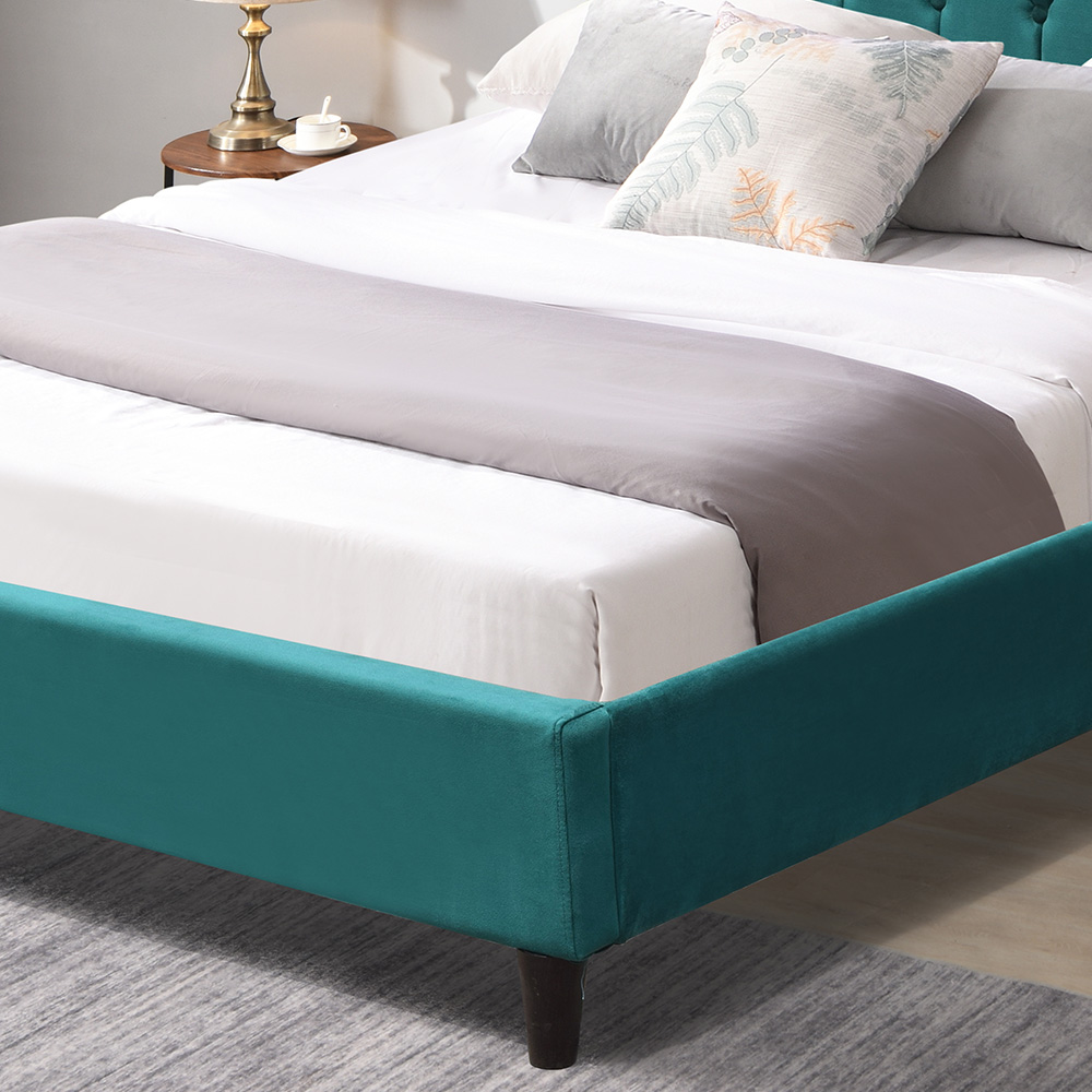 Comfy Living Double Green Fabric Bed Frame with LED Headboard Image 3