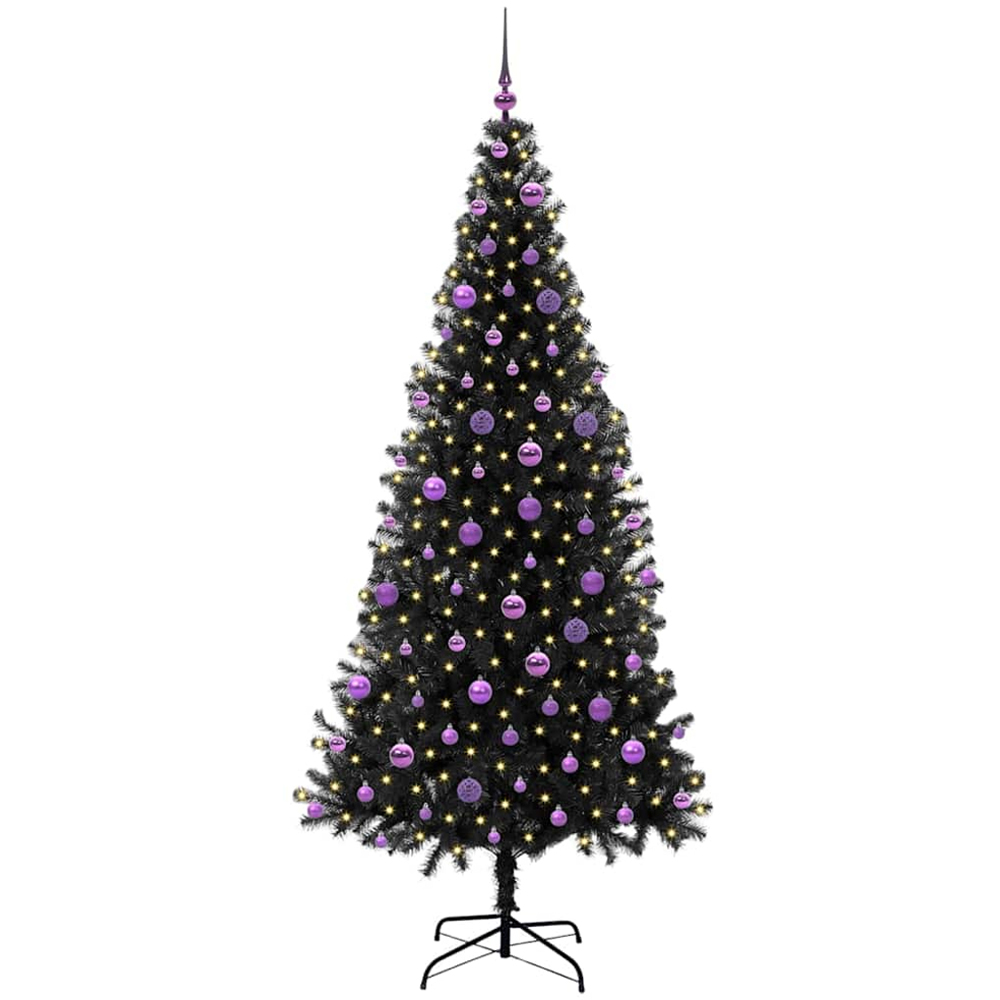 vidaXL Pre-Lit Lilac Baubles Black Artificial Christmas Tree 7ft Image 1