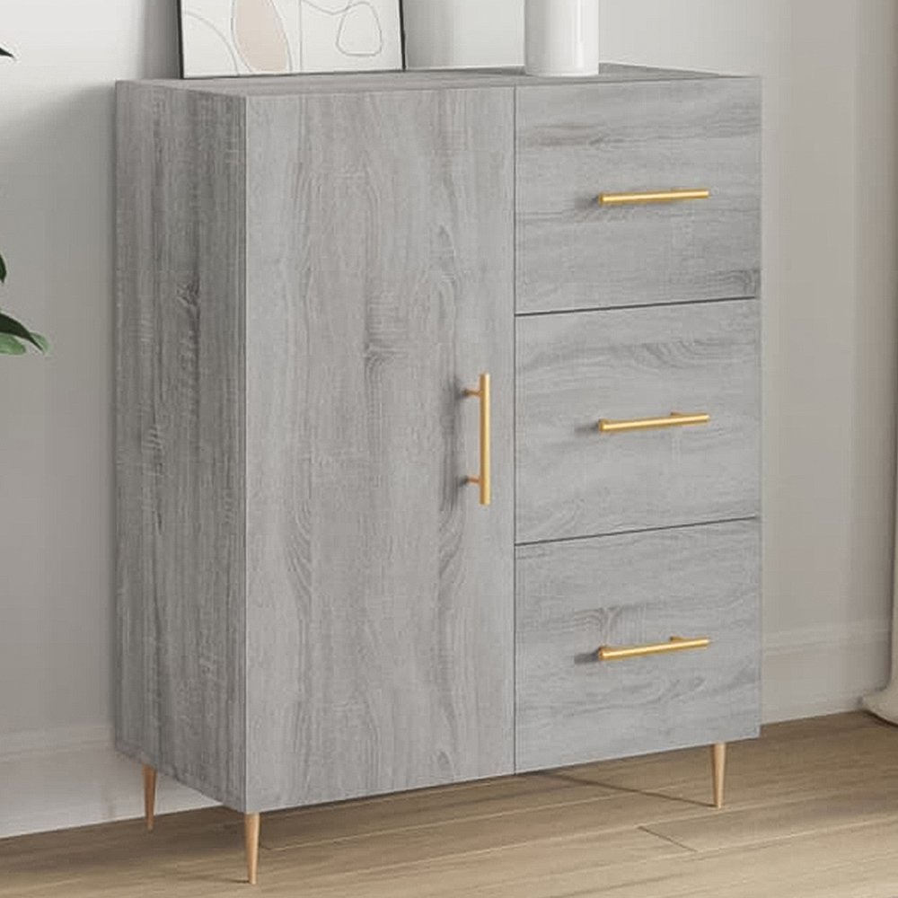 vidaXL Single Door 3 Drawer Grey Sonoma Sideboard Image 1