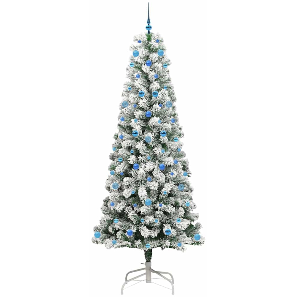 vidaXL Pre-Lit Warm White LED and Blue Baubles Snow Flocked Artificial Christmas Tree 8ft Image 4