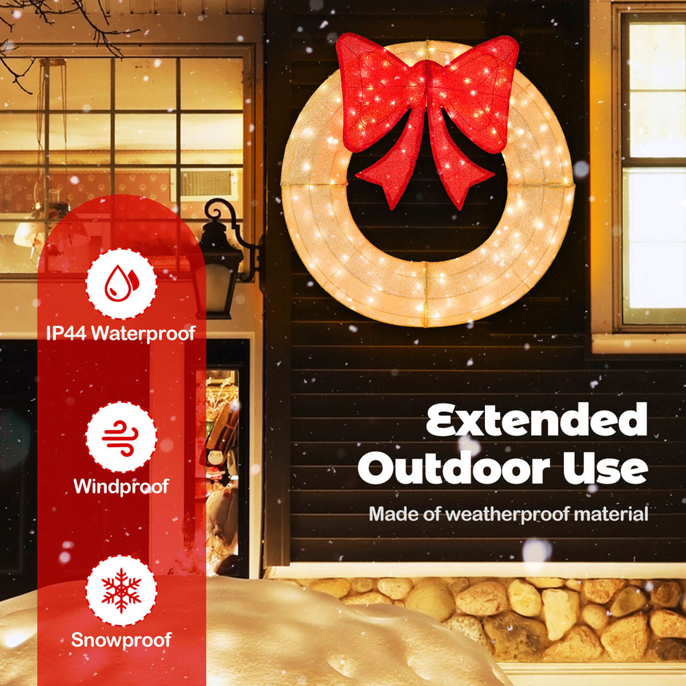 Costway 200 LED Pre-Lit Wreath with Red Bow Christmas Decoration Image 6
