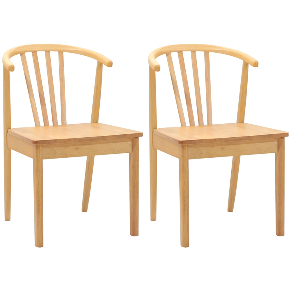 vidaXL Set of 2 Natural Solid Rubberwood Dining Chair Image 2