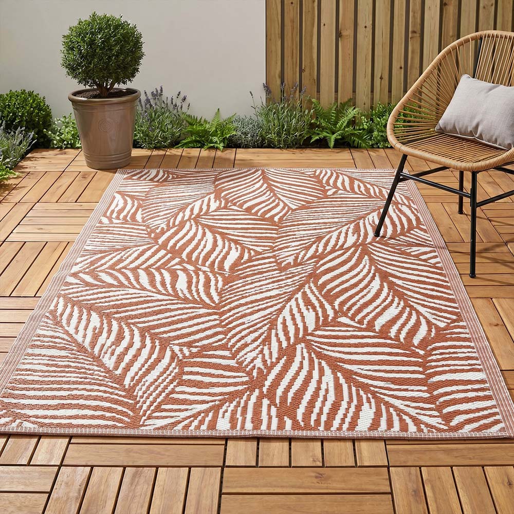 Jack Stonehouse Rust Red Leaf Waterproof Anti-Slip Outdoor Rug 120 x 180cm Image 2