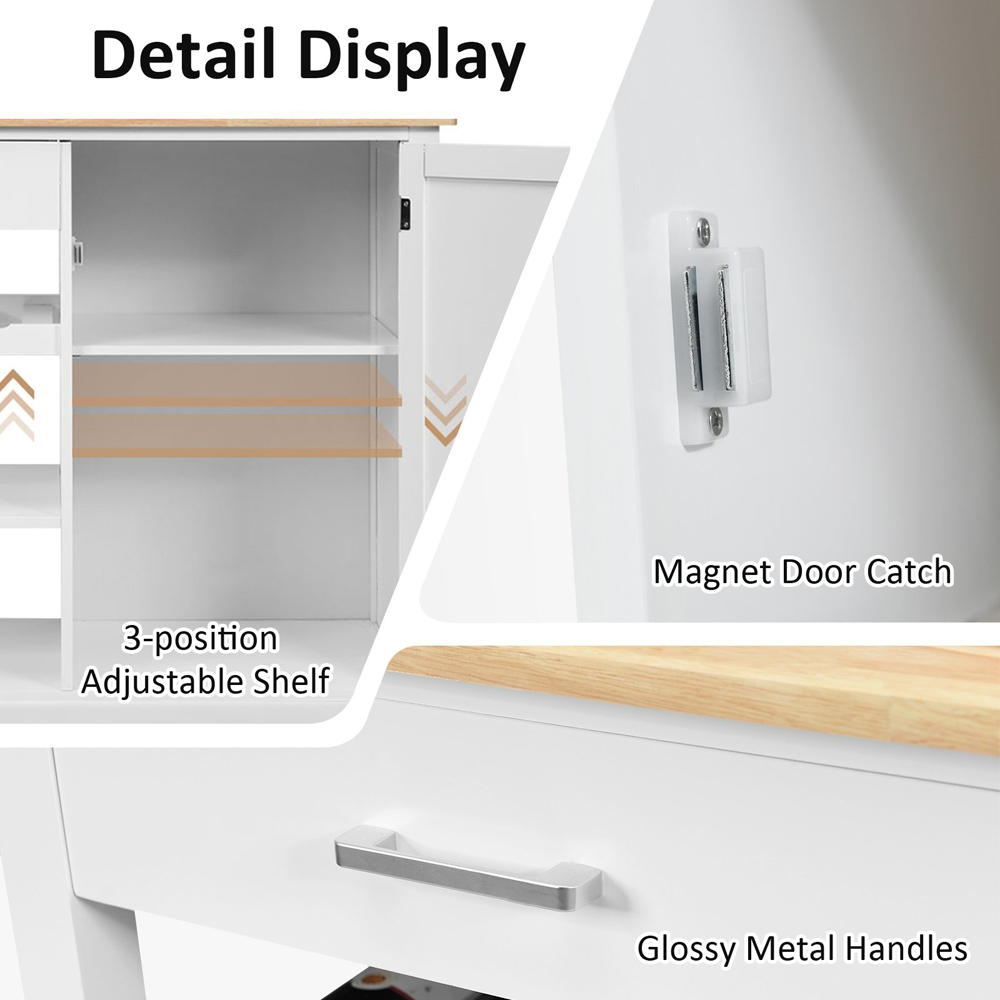 Costway White Rolling Kitchen Island Cart with Wine Rack Image 8
