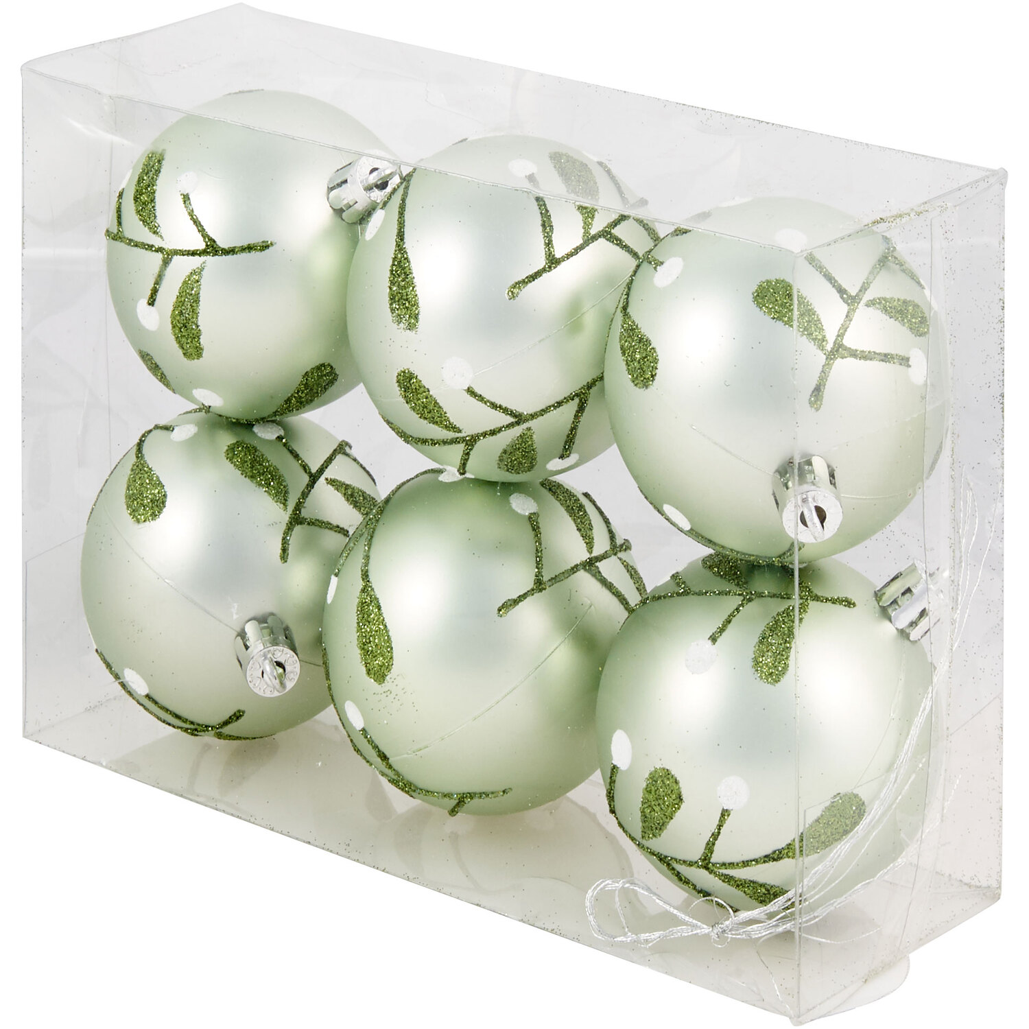 Pack of 6 Mistletoe Cottage Baubles - Green Image 2