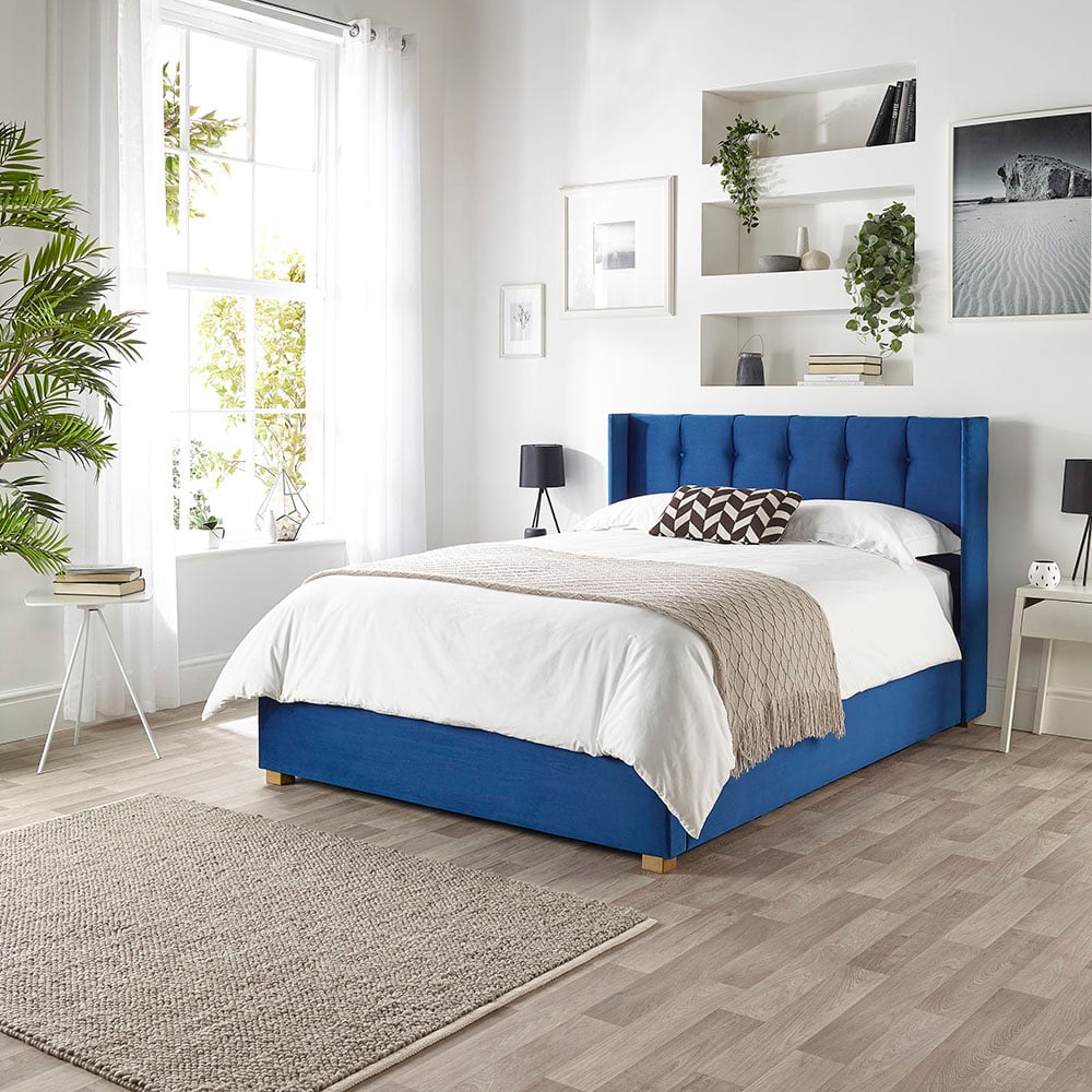 Catherine Lansfield Utopia Double Navy Velvet Ottoman Wing Bed Image 4