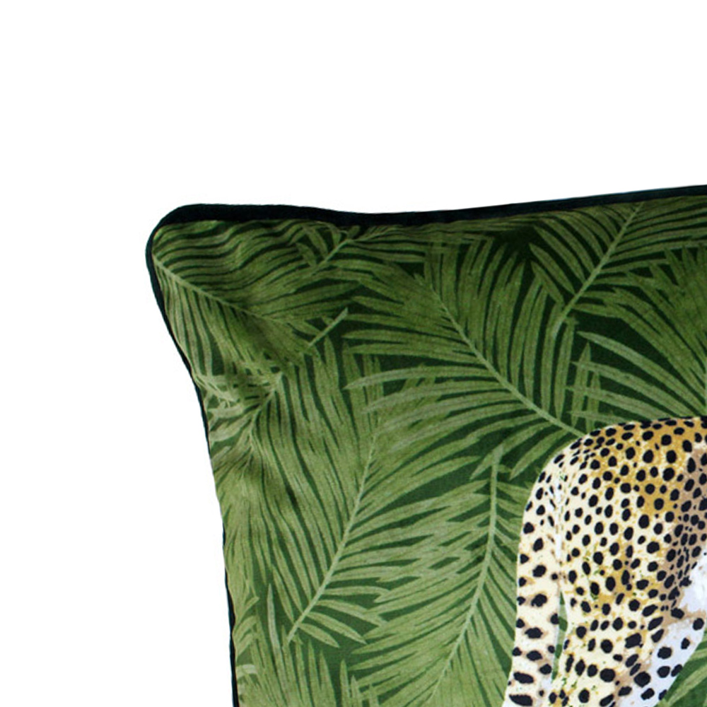 Paoletti Cheetah Forest Green Velvet Cushion Image 3