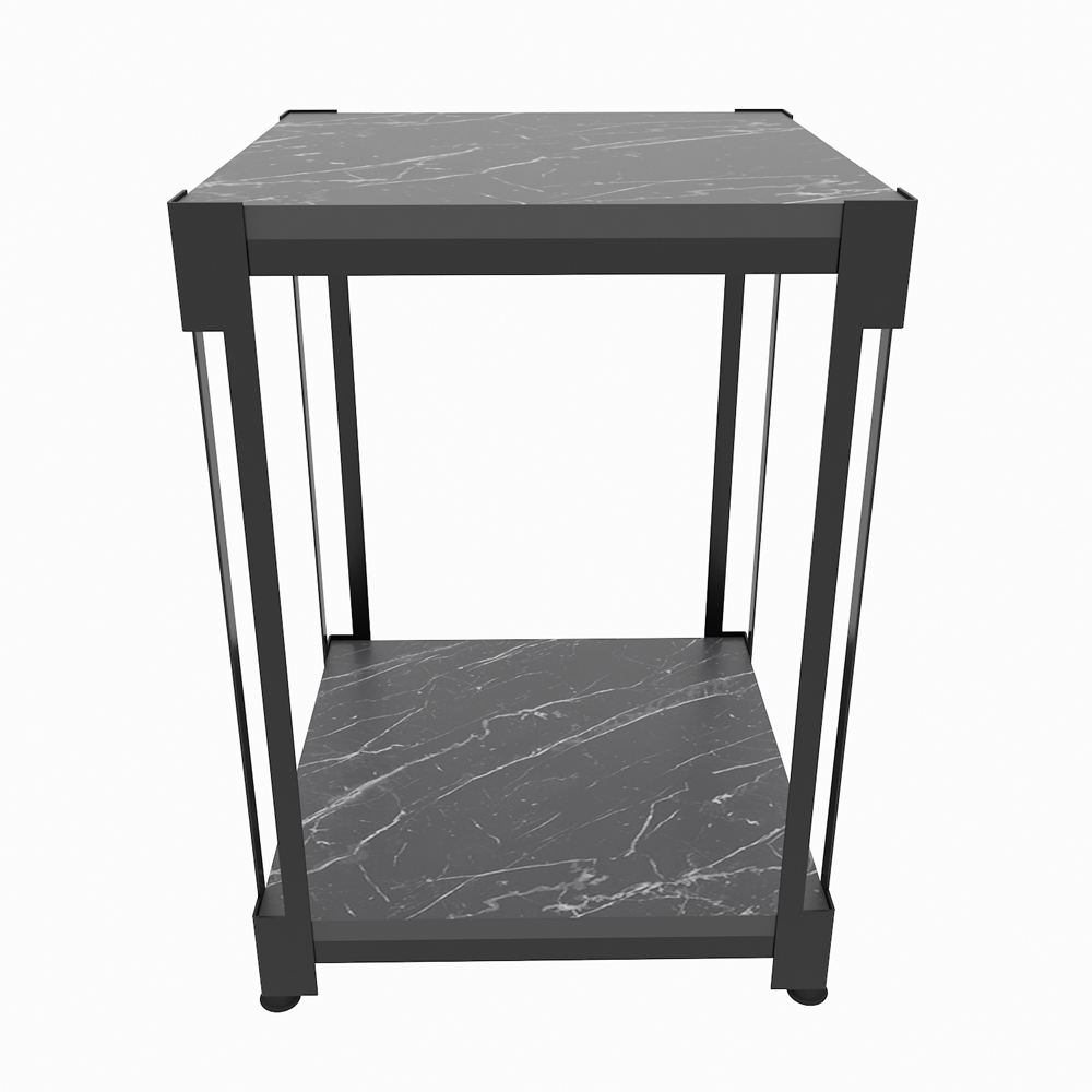 Decorotika Zenas Single Shelf Black Marble Effect Metal Industrial Nightstand Image 2