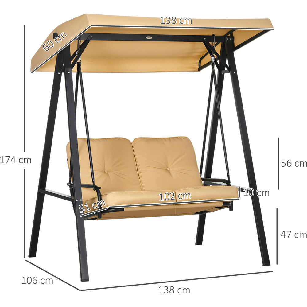Outsunny 2 Seater Beige Garden Swing Chair with Adjustable Canopy Image 7