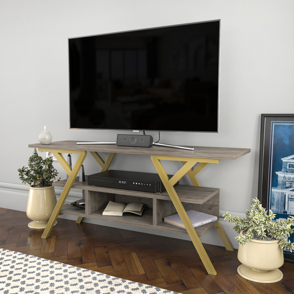 Decorotika Minerva 4 Shelf Gold Wenge TV Stand for 55 inch TV Image 6