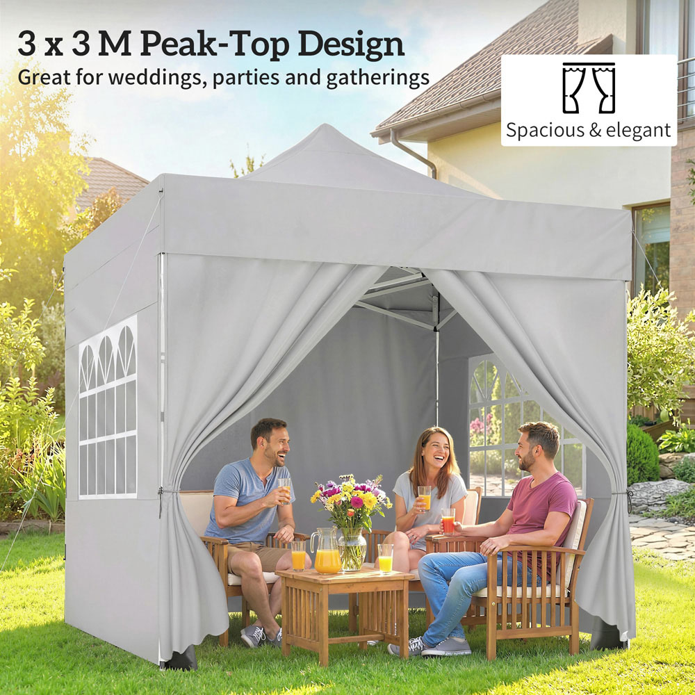 Outsunny 3 x 3m Silver Grey Heavy Duty Marquee Pop Up Gazebo with Sides Image 7
