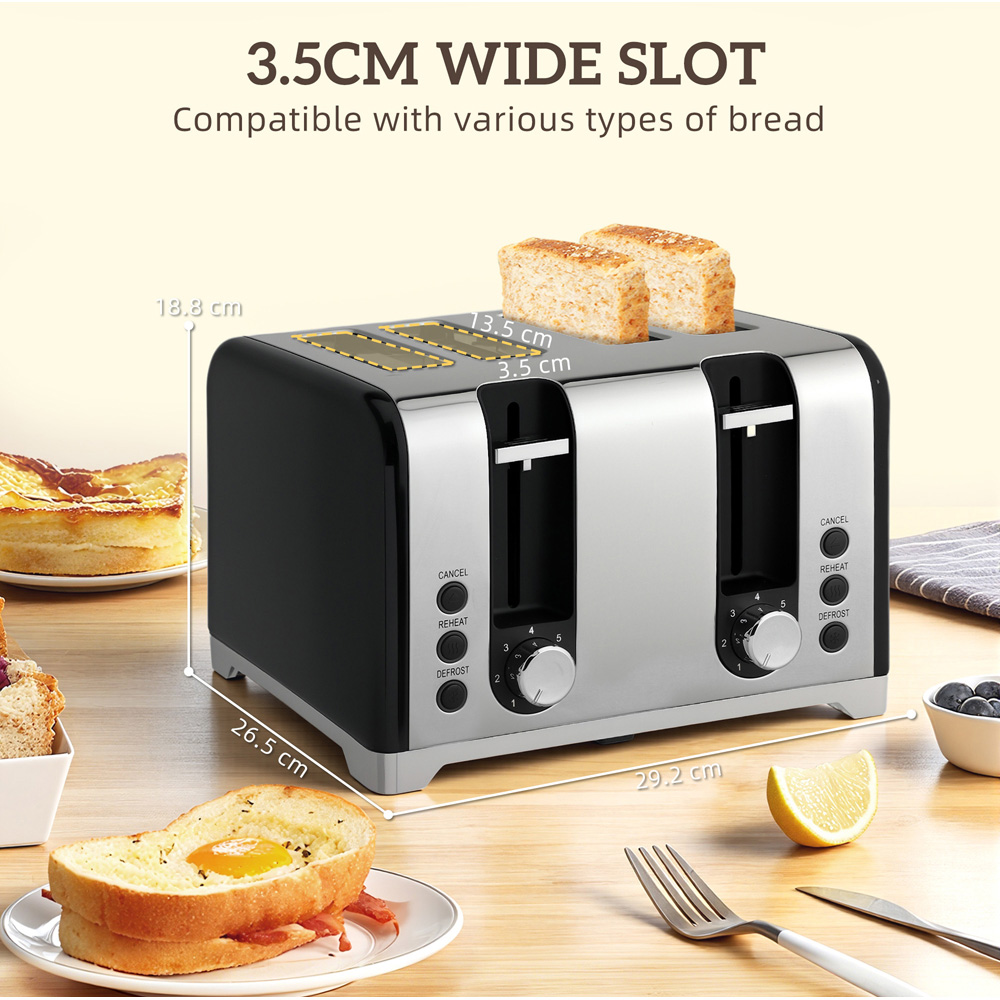 HOMCOM 800-290V70BK Black 1.7L Kettle and 4 Slice Toaster Set 3000W Image 8