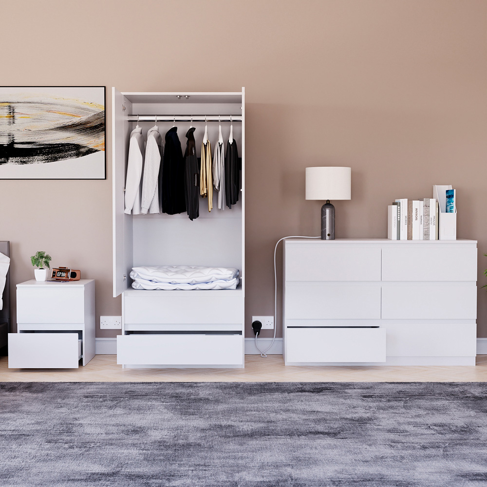 Vida Designs Denver White 3 Piece Bedroom Furniture Set Image 2