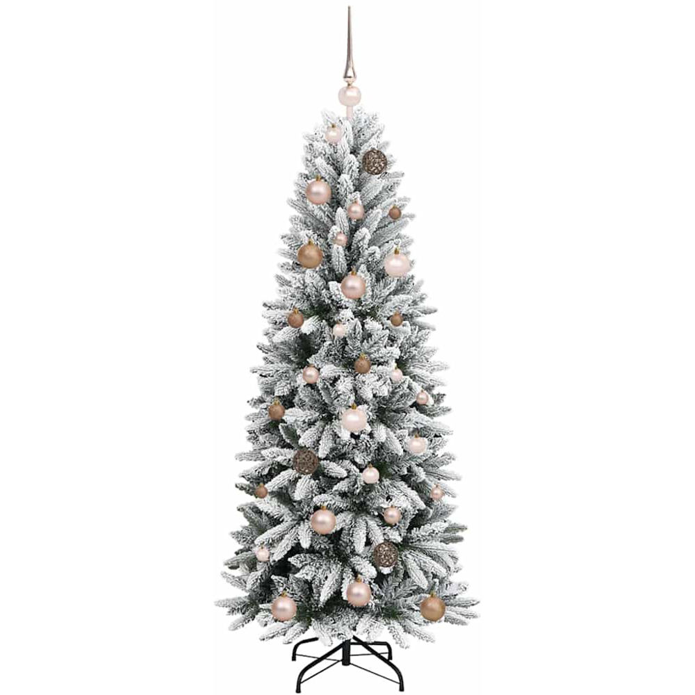 vidaXL Pre-Lit Rose Gold Baubles Artificial Snow Flocked Christmas Tree 5ft Image 4