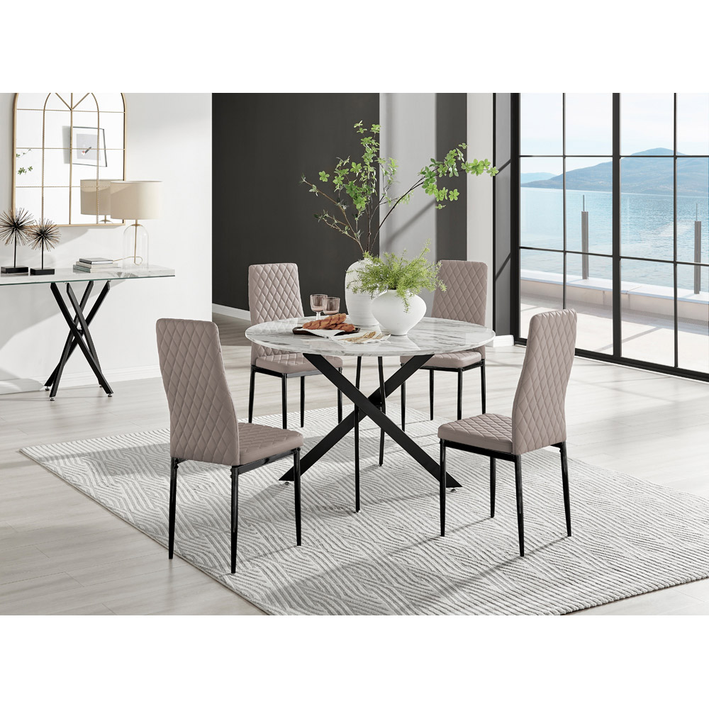 Furniturebox Arona Valera Marble Effect 4 Seater Round Dining Set White Black and Cappuccino Image 9