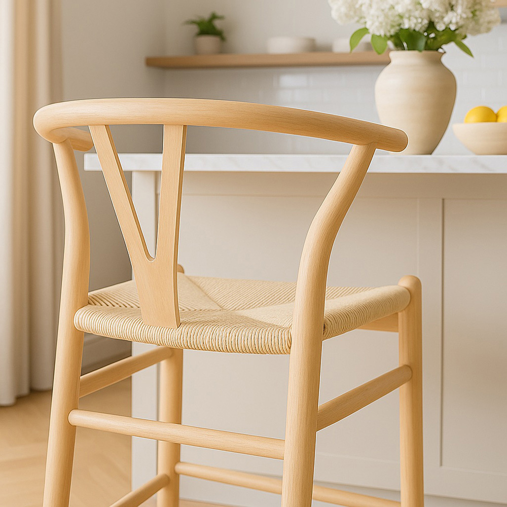 Nicholas Winter Natural Woven Rope Wooden Wishbone Bar Stool Image 5