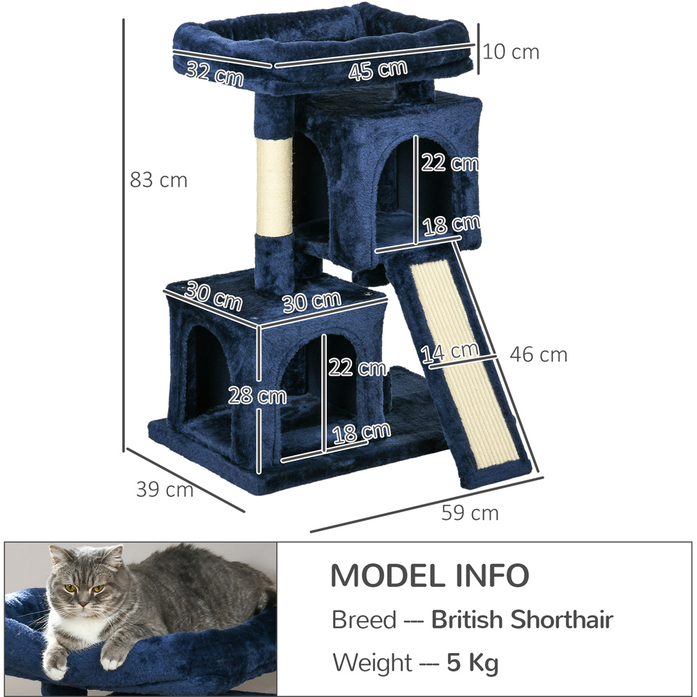 PawHut Navy Blue 2 House Rest and Play Cat Activity Tree Image 7
