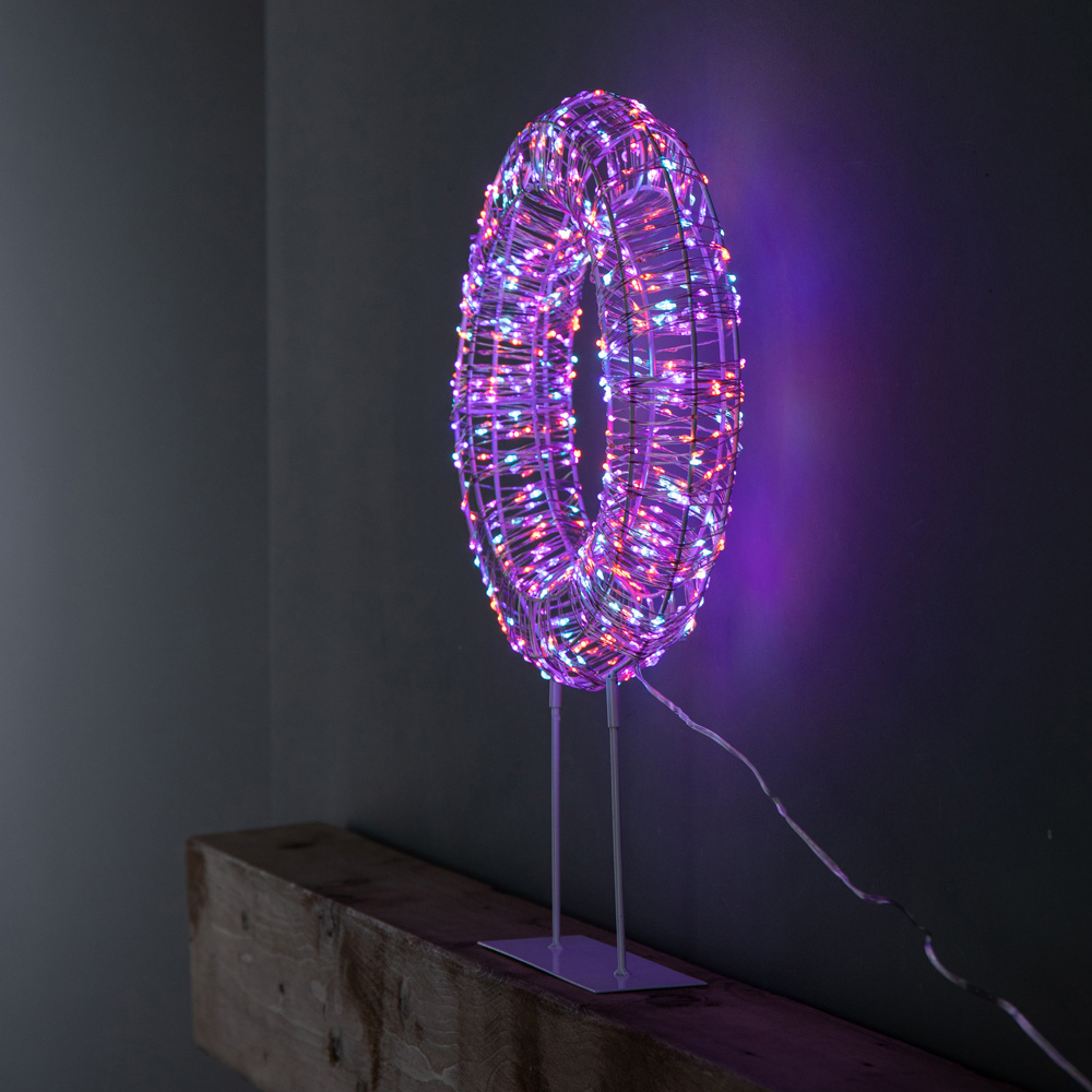 Samuel Alexander 720 Rainbow LED Light-Up Twinkling Silver Wreath with Metal Stand 45cm Image 4