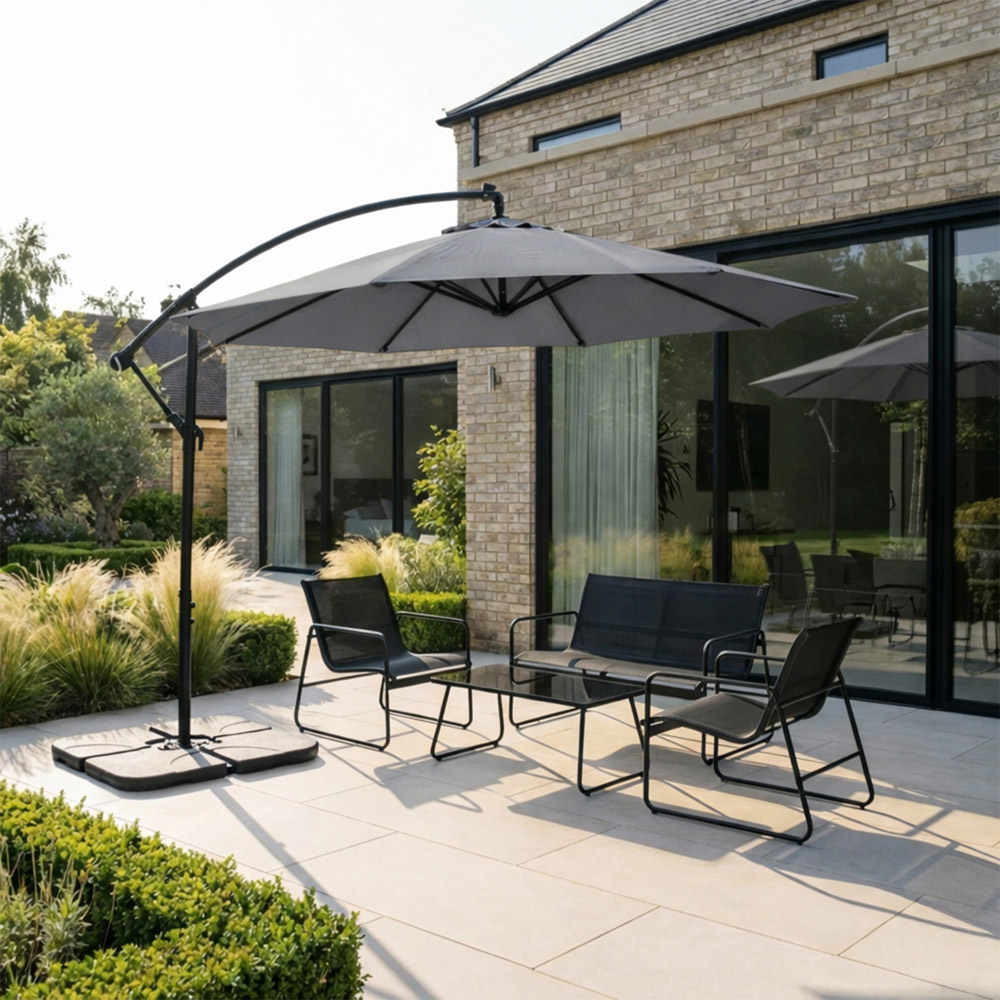 Jack Stonehouse Grey Crank Banana Hanging Parasol 3m Image 2