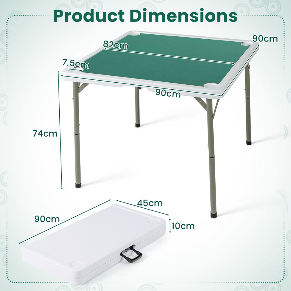 Costway Green Folding Mahjong Table with Cup Holder Image 9
