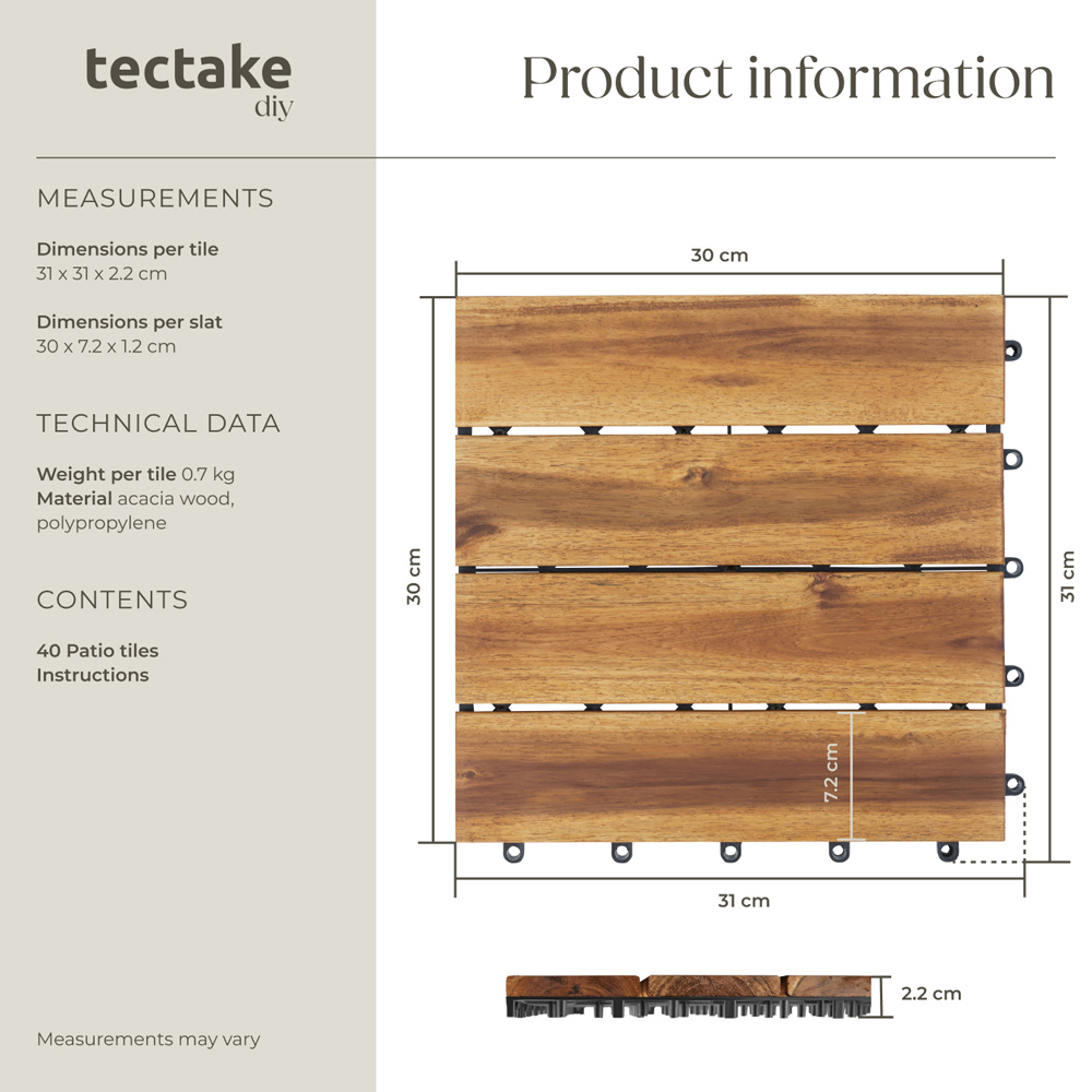 tectake Tabula 4 Slats Terrace Tiles 40 Pack Image 8