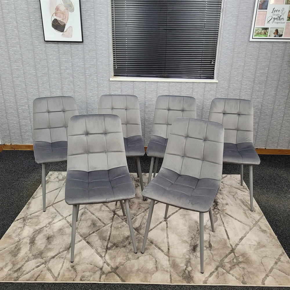 Kosy Koala 6 Seater Wooden Effect Velvet Dining Set Grey Image 4