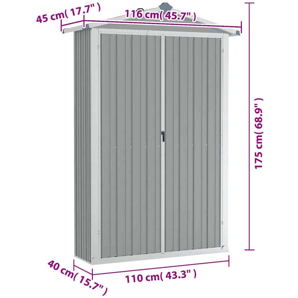 vidaXL 3.8 x 1.5ft Grey Galvanised Steel Apex Garden Shed Image 6