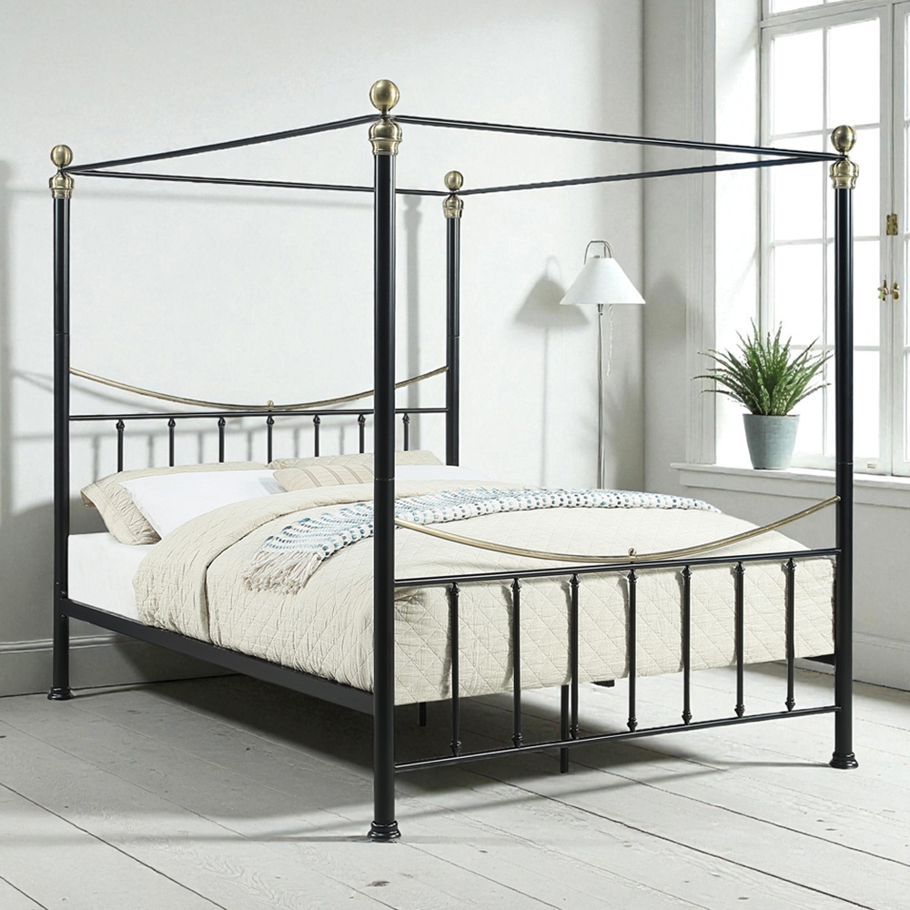 OAT Home Marylebone King Size Black and Brass Metal 4 Poster Bed Frame Image 1