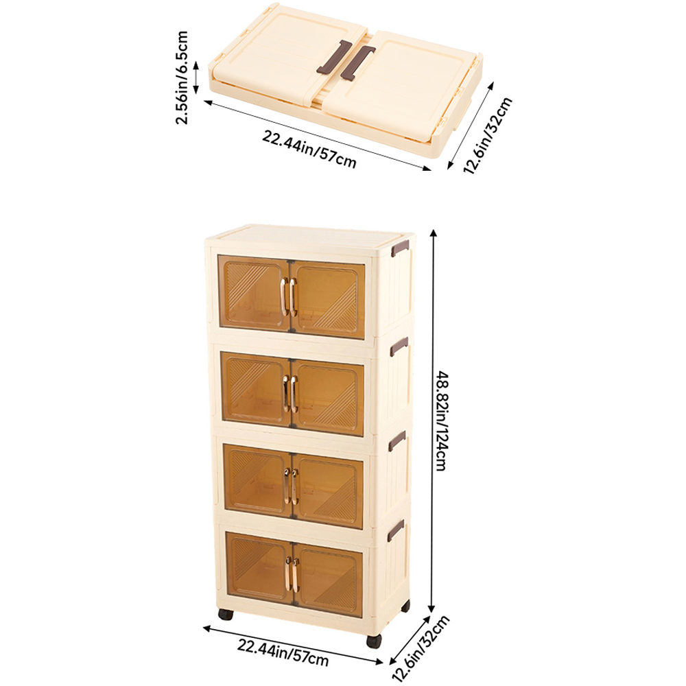 Living and Home 4-Tier Cream and Amber Transparent Foldable Storage Cabinet with Castors Image 8