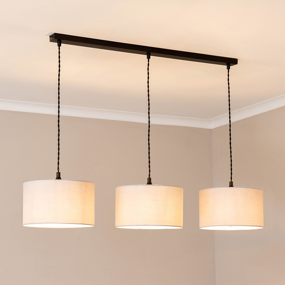 ValueLights Reni Grey Drum Shade 3 Drop Bar Matte Black Diner LED Ceiling Light Image 2