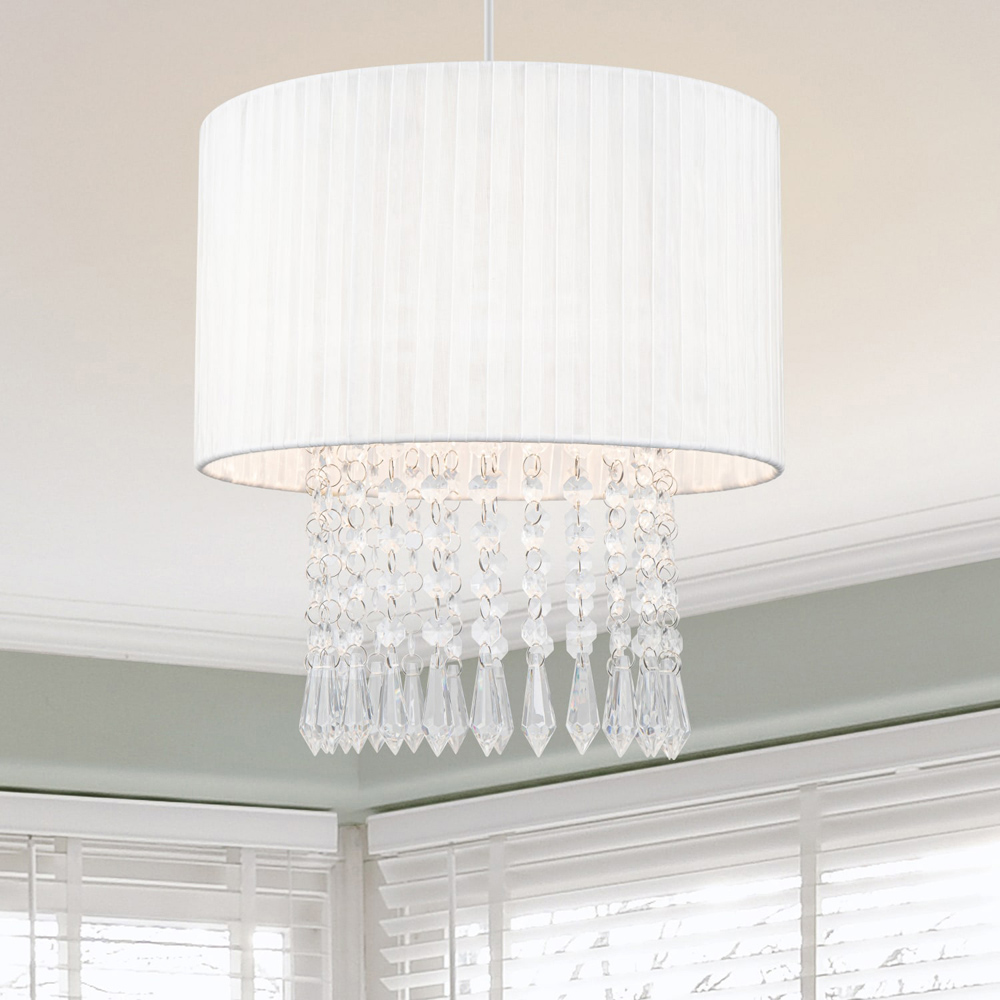 Cosylyte Winni Cream White Beaded Voile Easyfit Modern Lamp Shade Image 2